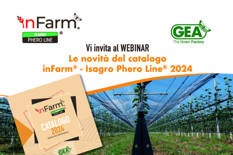 Poster for the Webinar dedicated to the news of the inFarm® – Isagro Phero Line® 2024 catalog.